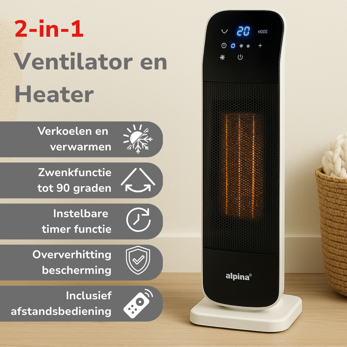 Heater Tower 230V 2000W Ptc