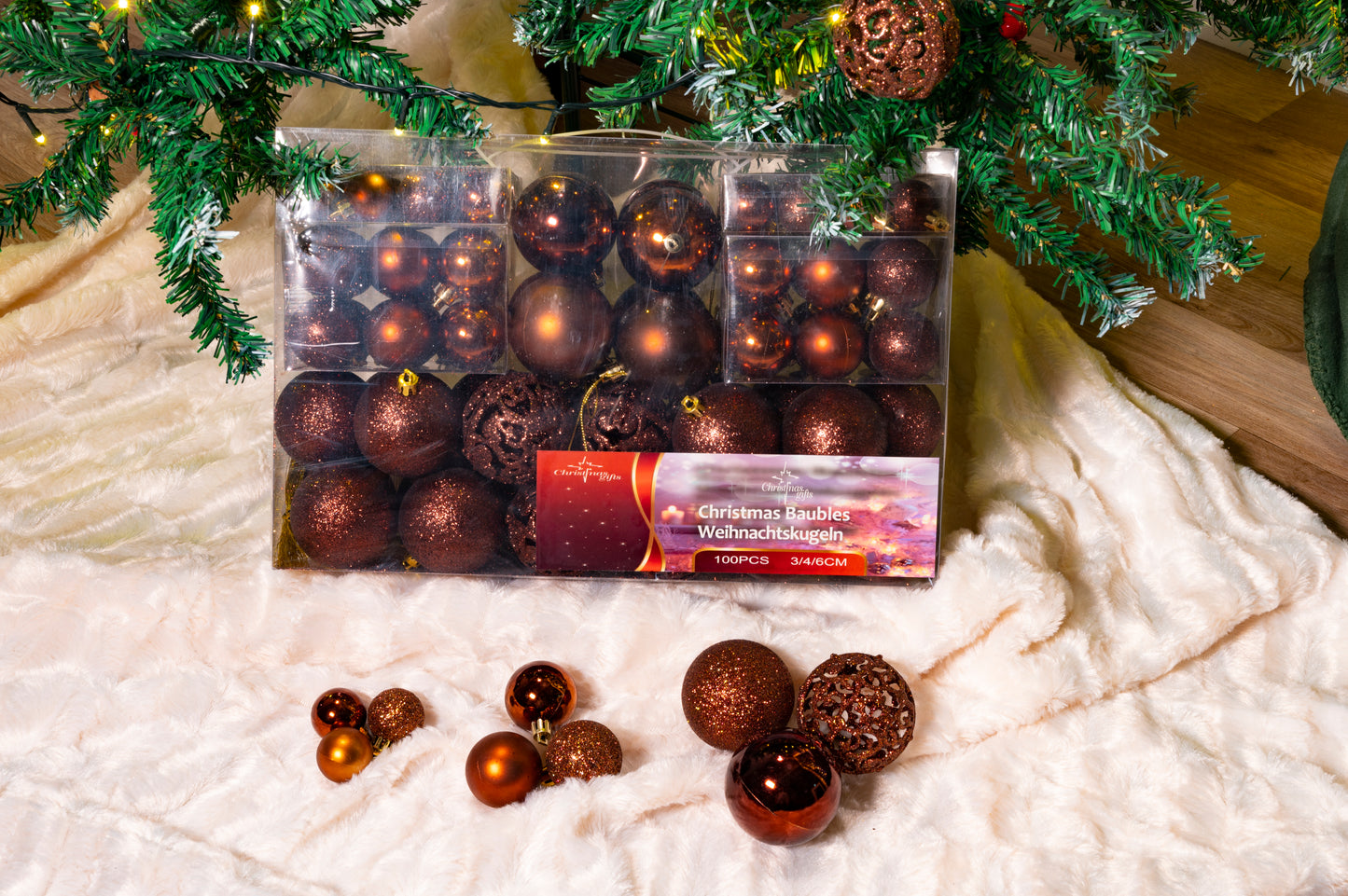 Xmas Bauble (100) Ass Brown Pl