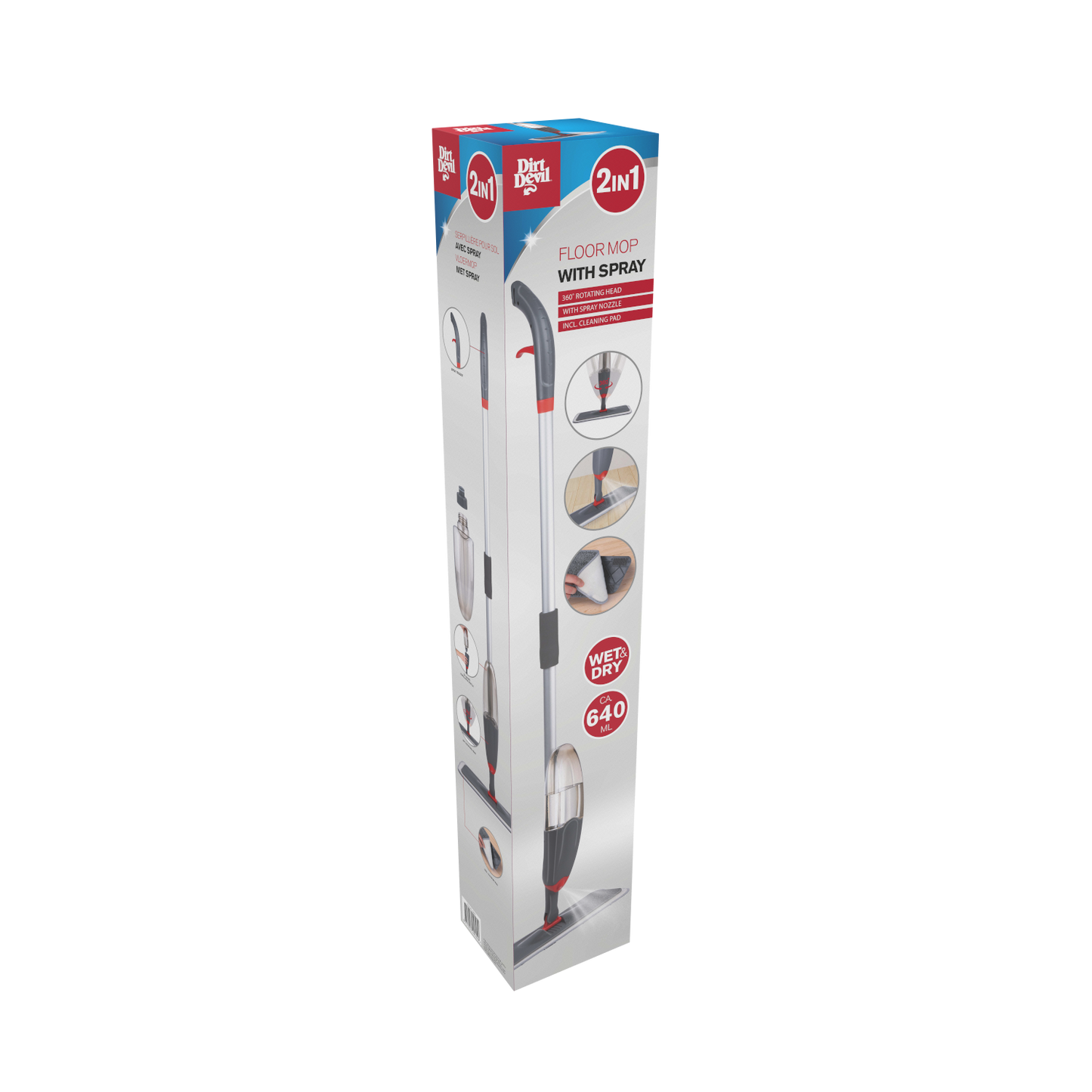 Floor Mop W Spray 3Pc 640Ml