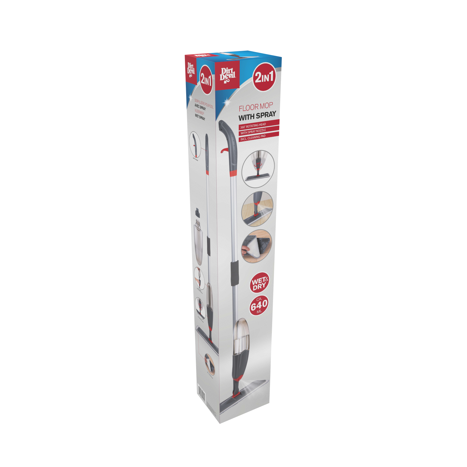 Floor Mop W Spray 3Pc 640Ml