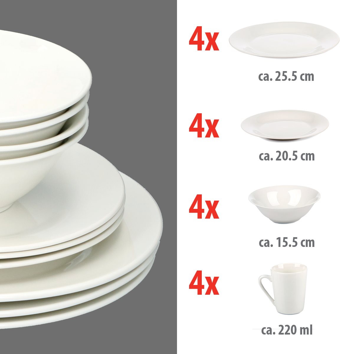 Dinnerset 16Pcs White Sw