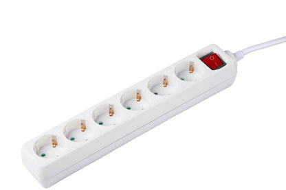 Socket 6 Way With Switch 1.5M Wht