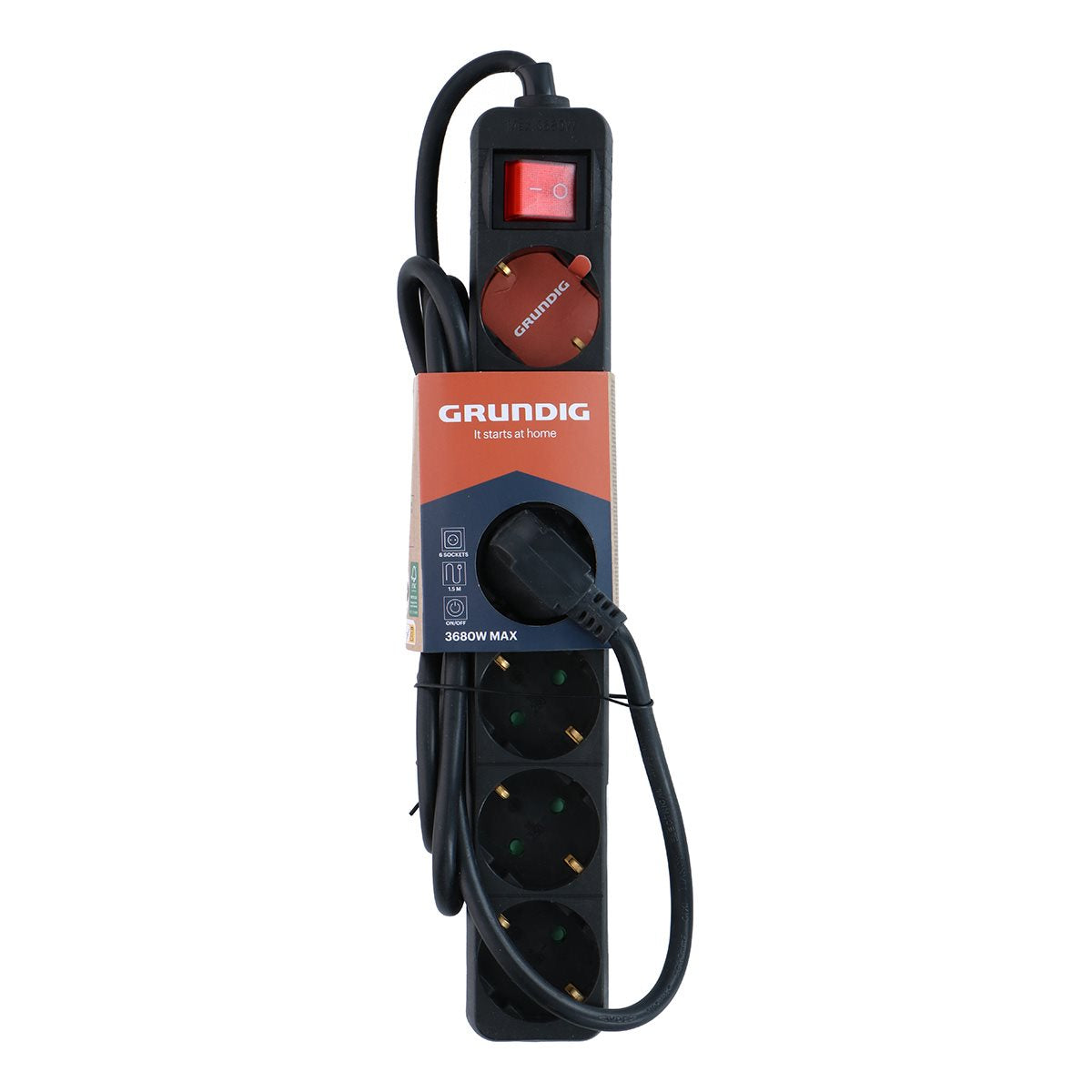 Socket 6 Way With Switch 1.5M Blk