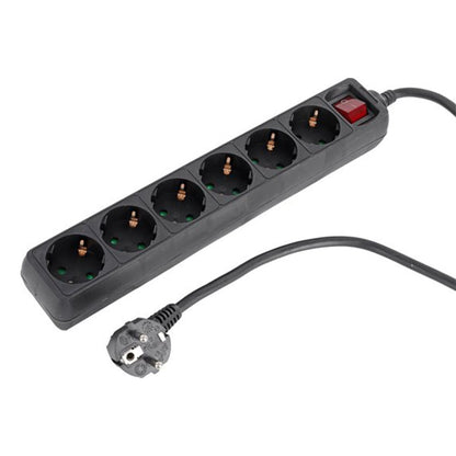 Socket 6 Way With Switch 1.5M Blk