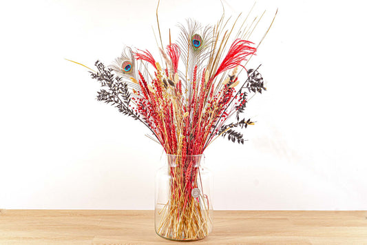 Dried Flowers - Red & Gold - Dried Bouquet - 70Cm