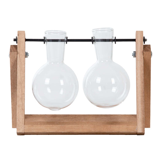 Cutting Stand - 2 Glass Vases - Hydroponic Vase For Cuttings - Wooden - Cultivation Station