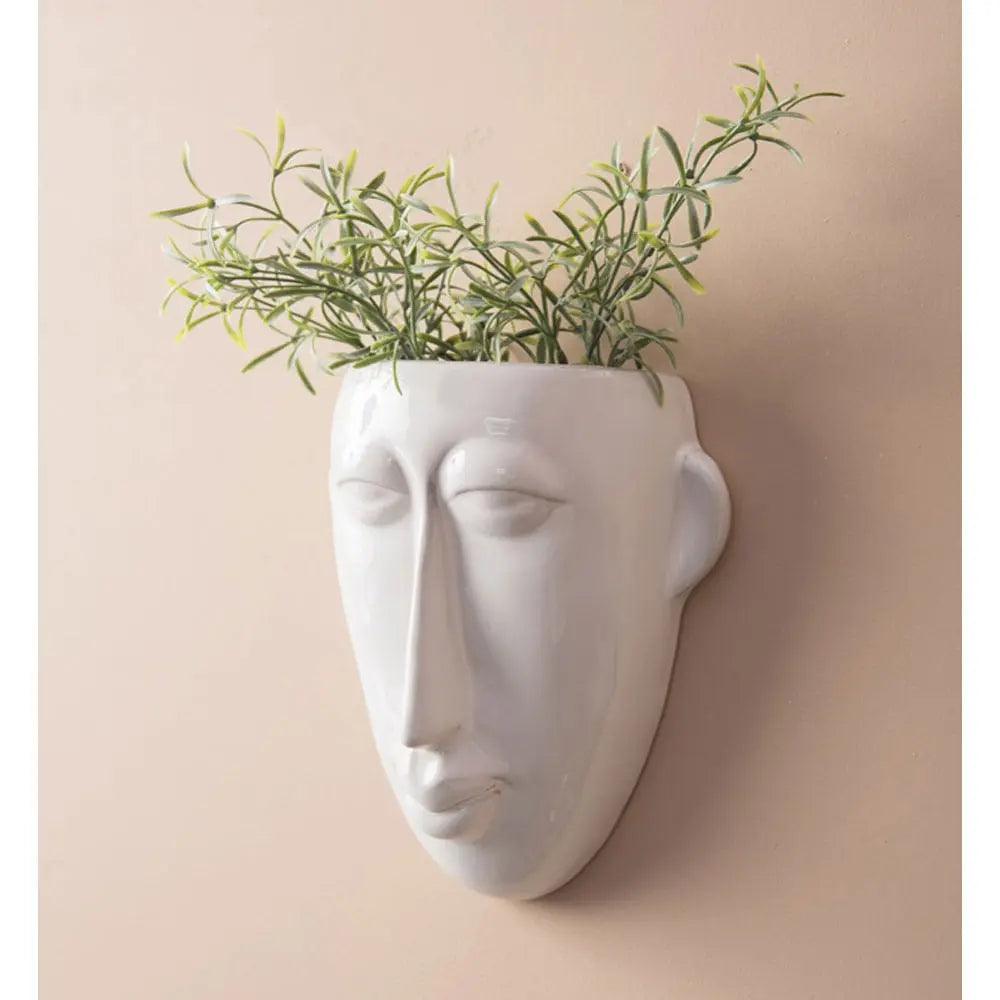 Wall Plant Pot - Mask Long - Glazed White - Present Time (Pt)