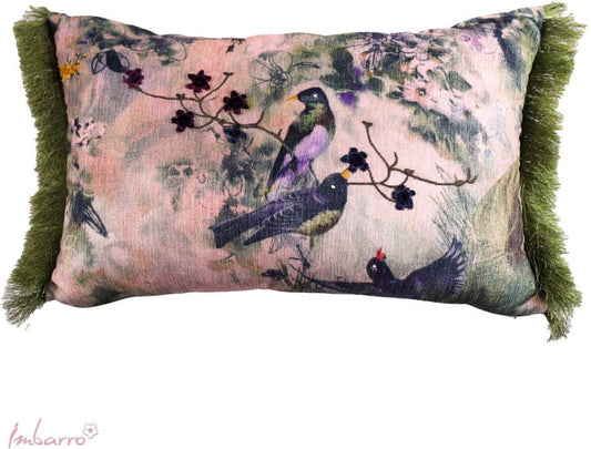 Cushion Elisabeth Green - 30X50 Cm - Green/Pink - Birds - Imbarro