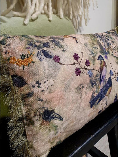 Cushion Elisabeth Green - 30X50 Cm - Green/Pink - Birds - Imbarro